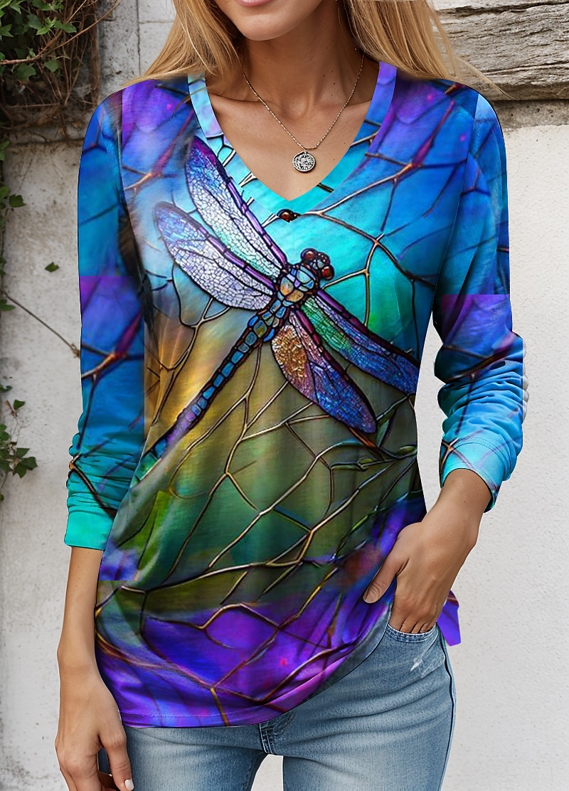 Floral Print Fashion V Neck Tee