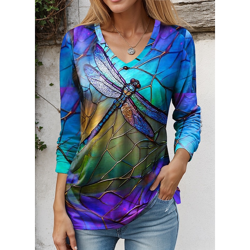 Floral Print Fashion V Neck Tee