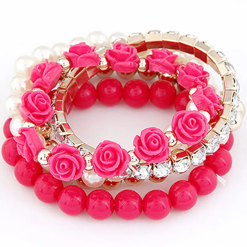 Floral Beaded Stretch Bracelet Set