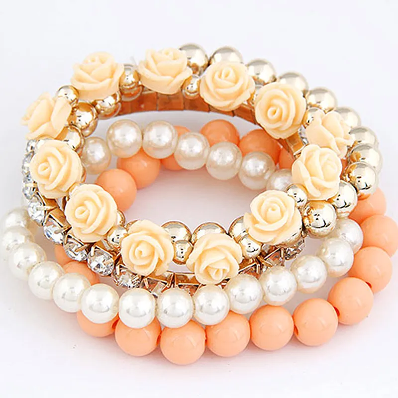 Floral Beaded Stretch Bracelet Set